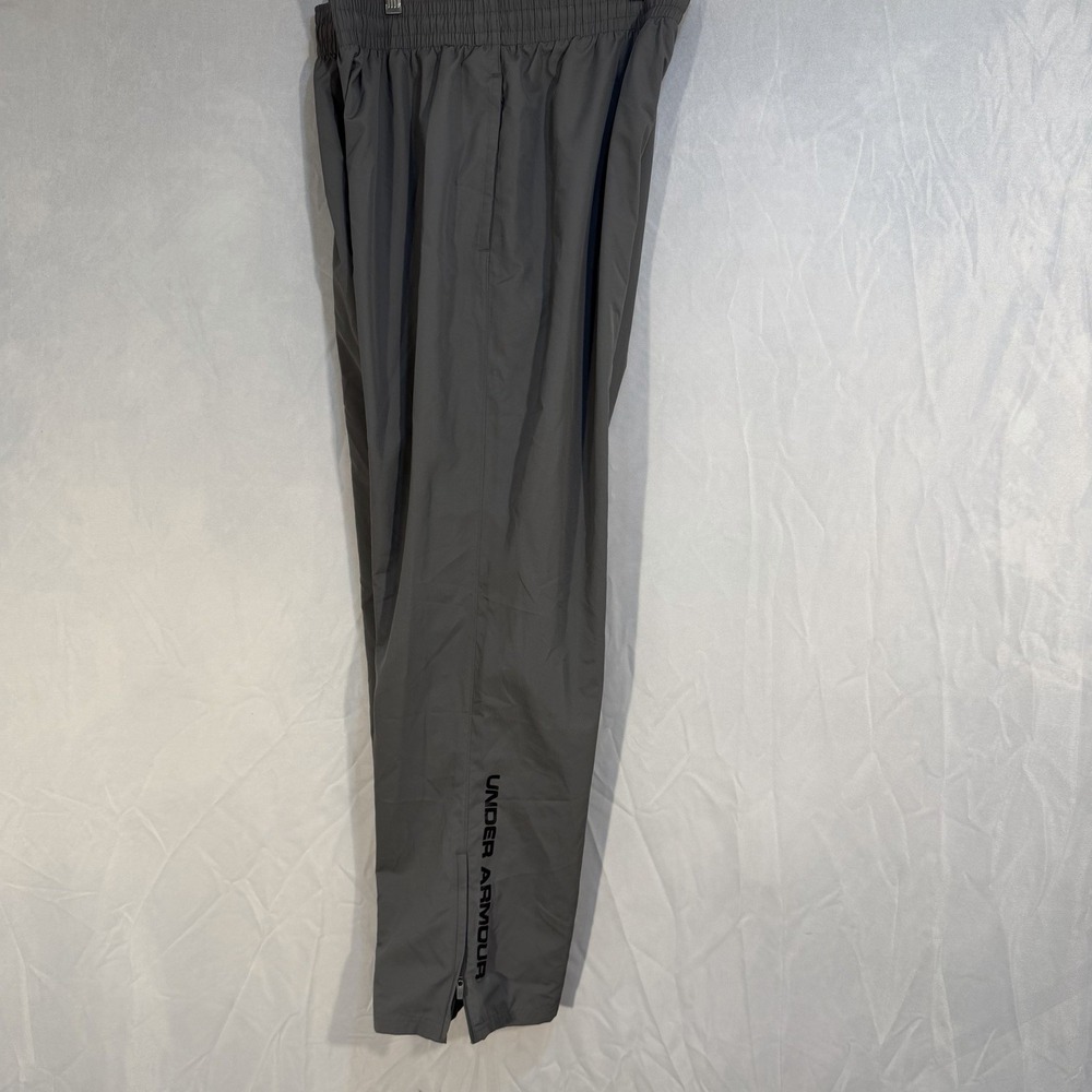 Under Armour Mesh Lined Pants Gray Men's‎ L Zip Ankles Drawstring Athletic Pants